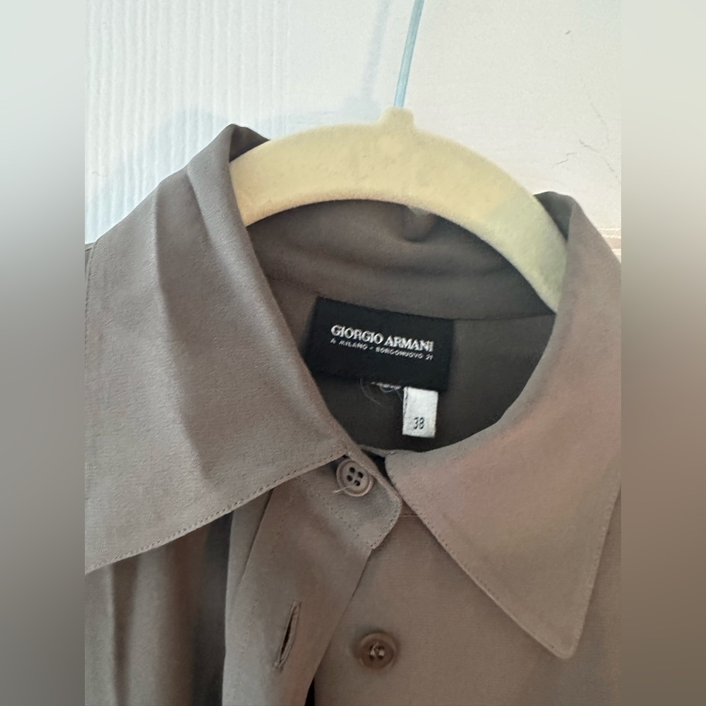 Armani Chiffon Silk women’s button down blouse long sleeved army green/gray